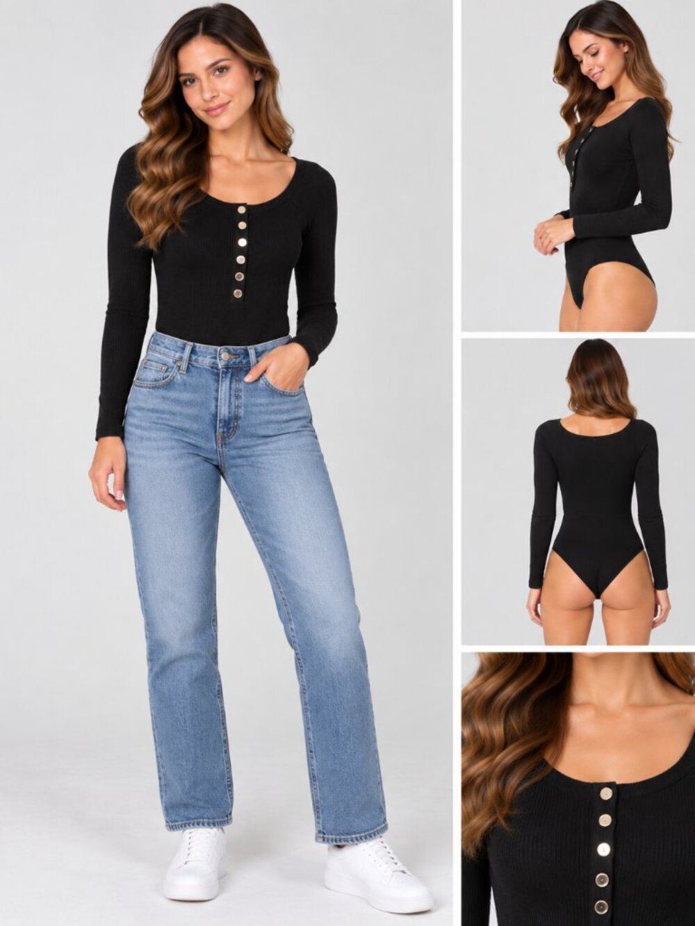Forever 21 Black Long Sleeve Light Sweater with Snaps Bodysuit Size S